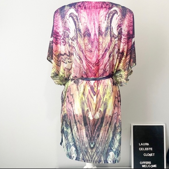 H&M tie dye pink kaftan dress medium coverup sundress belted - Picture 5 of 10